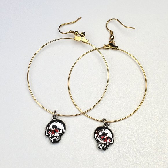 ED HARDY VINTAGE Style Earrings /Skull Hoop Earring In Base Metal - Picture 2 of 6